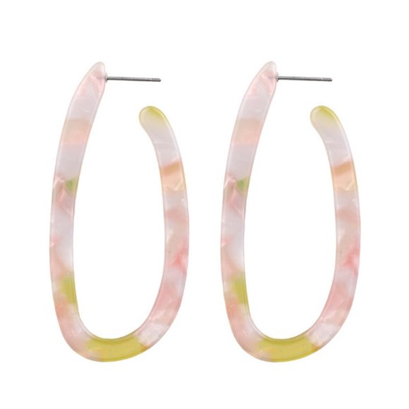 Jewelry - 5 for $25 Pink and White Half Hoop Resin Earrings